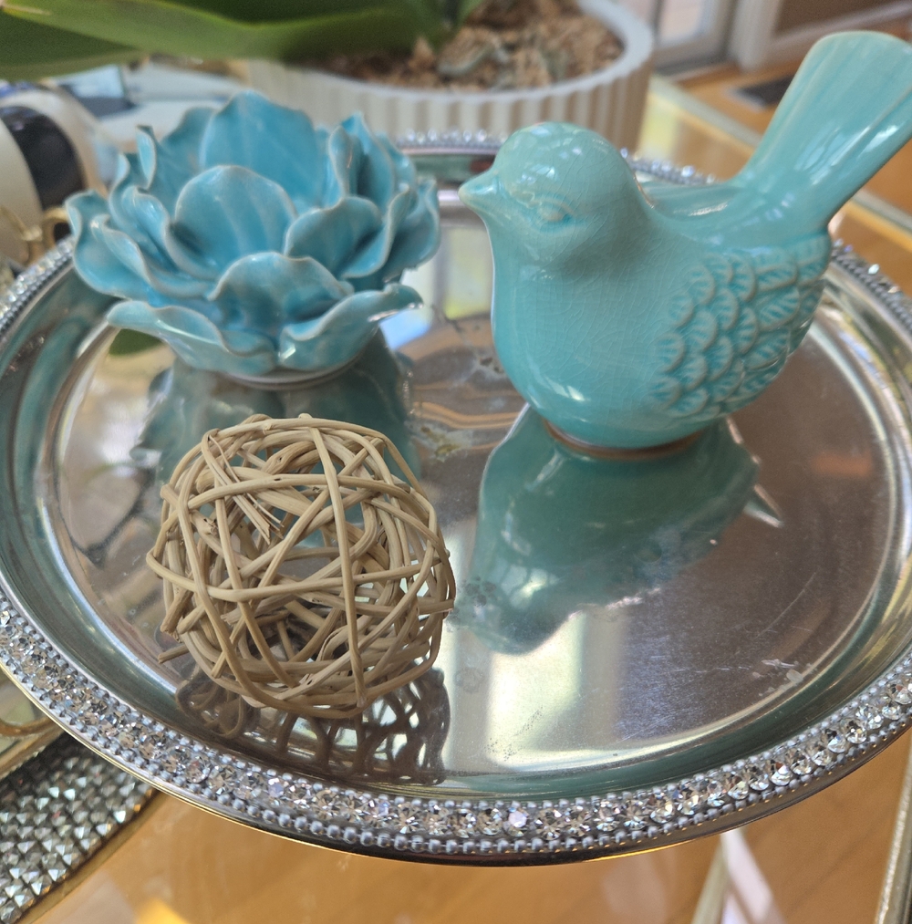 Ceramic Turquoise Bird Figurine Accent - Decorative Home Accent